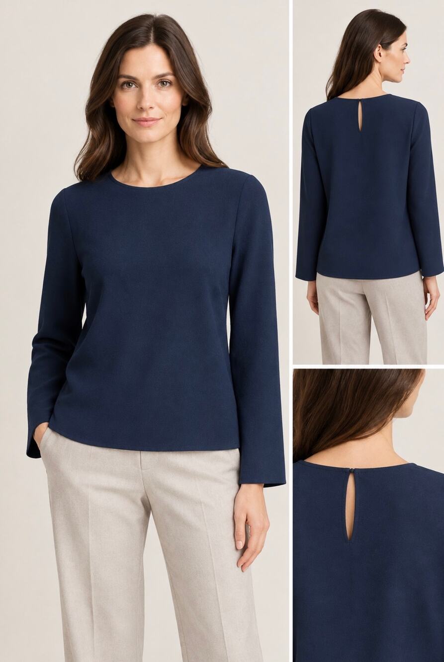 Jenni Kayne Navy Blue Long Sleeve Blouse Top Minimalist Elevated Basics XS